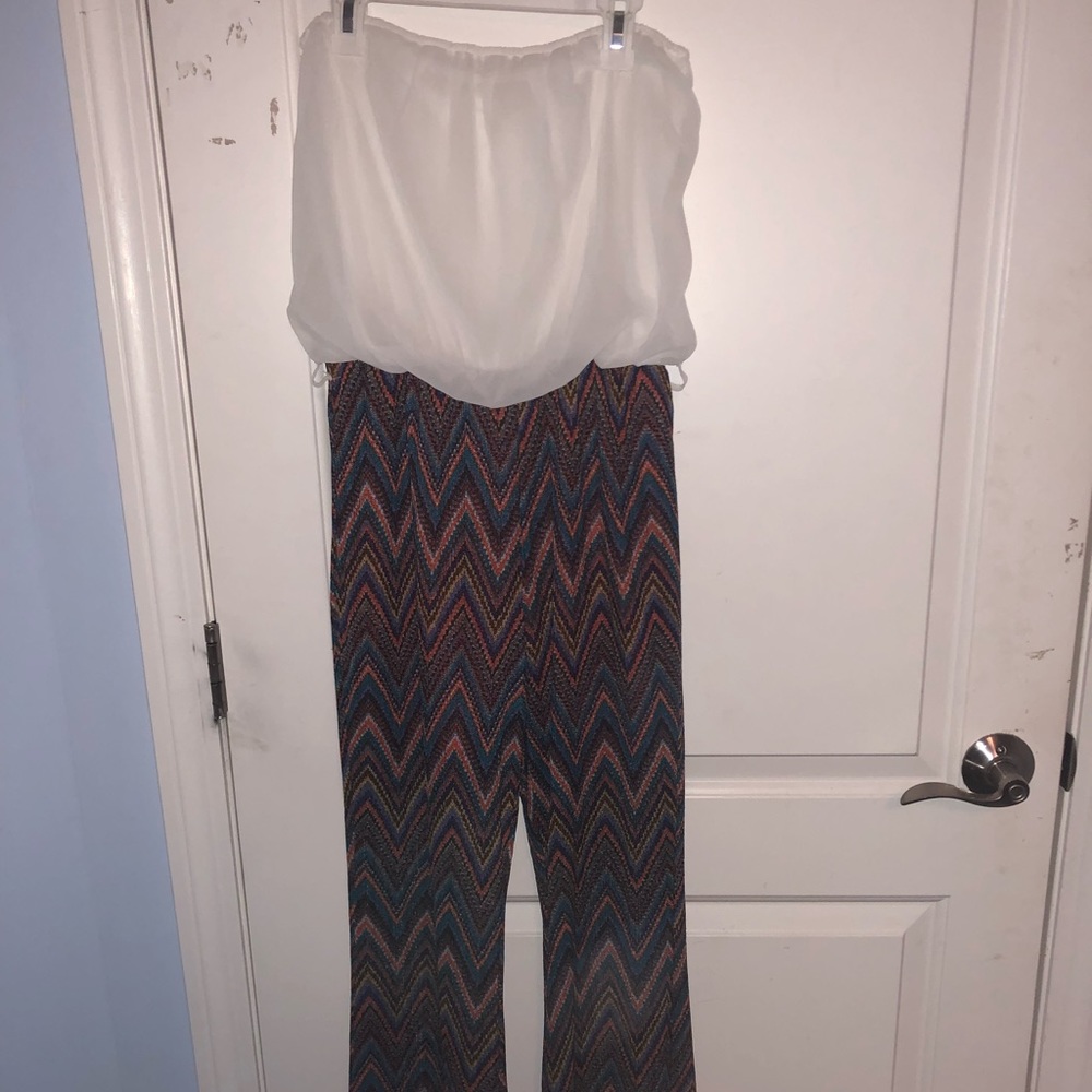 White tube top / colorful chevron bottom jumper